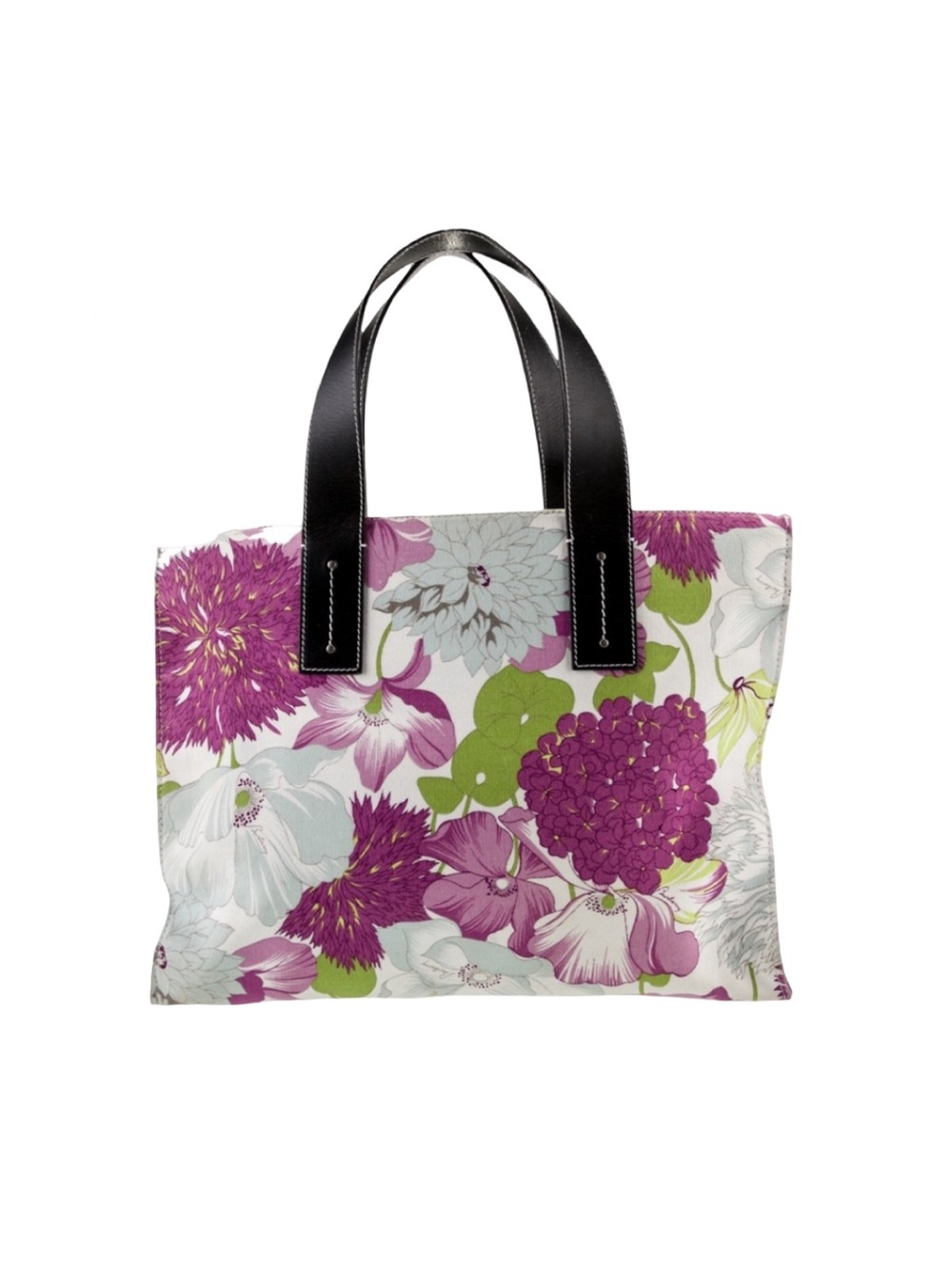 Rare Burberry London Floral Pattern Canvas & Leather Tote Bag EUC